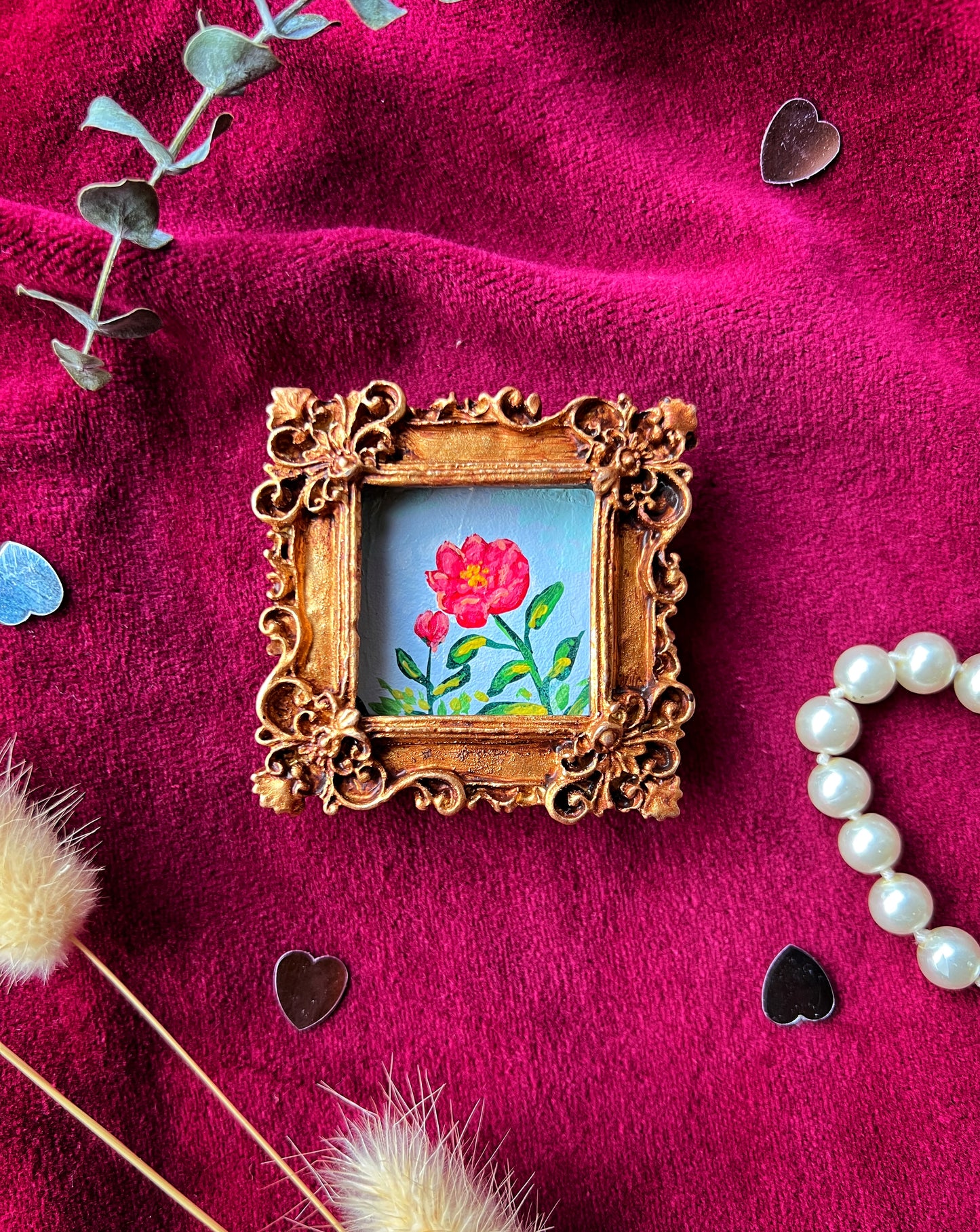 Square Red Peony Magnet
