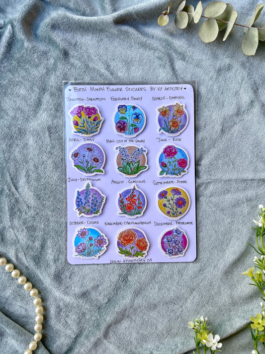 Birth Month Flower Sticker 12pack