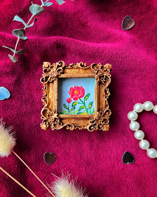 Square Red Peony Magnet