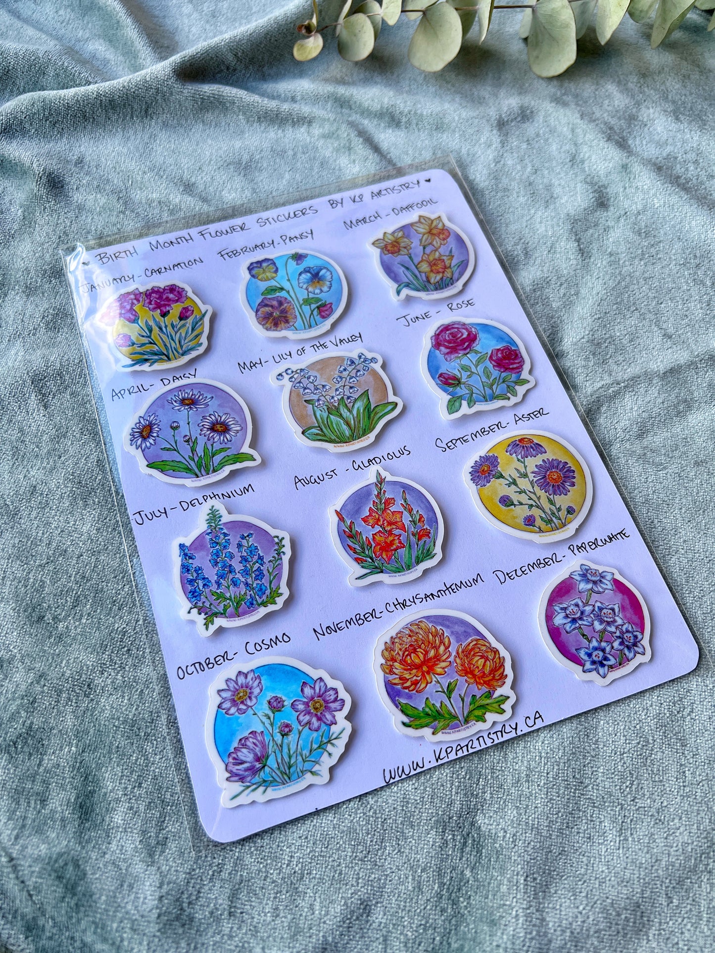 Birth Month Flower Sticker 12pack
