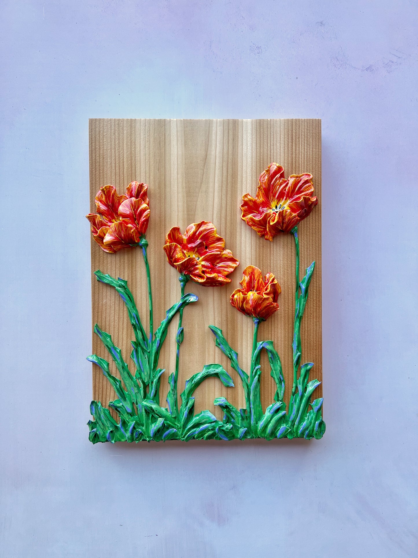 Variegated Red Tulips on Cedar #120