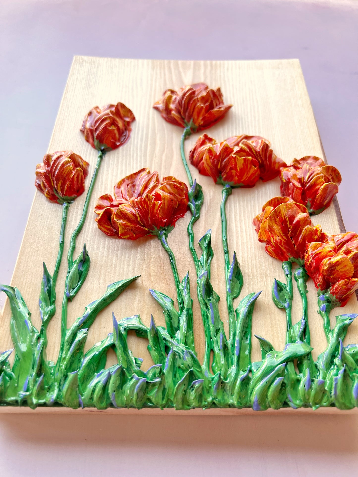 Variegated Red Tulips on Fir