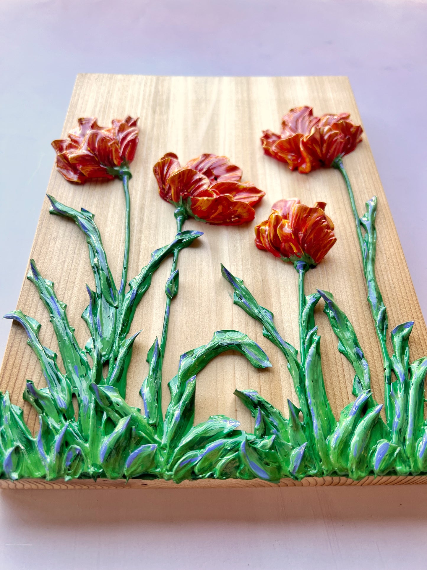 Variegated Red Tulips on Cedar #120