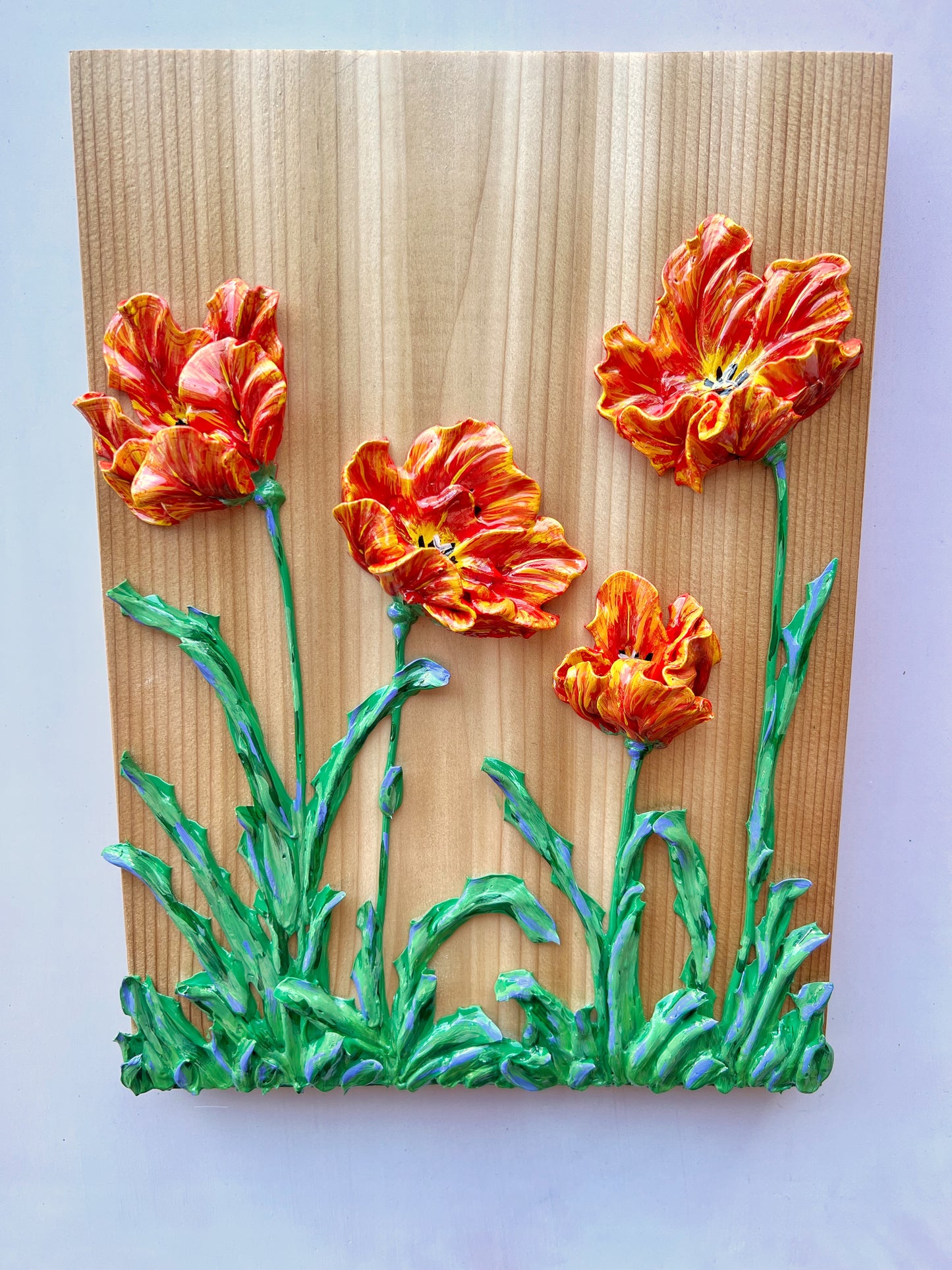 Variegated Red Tulips on Cedar #120