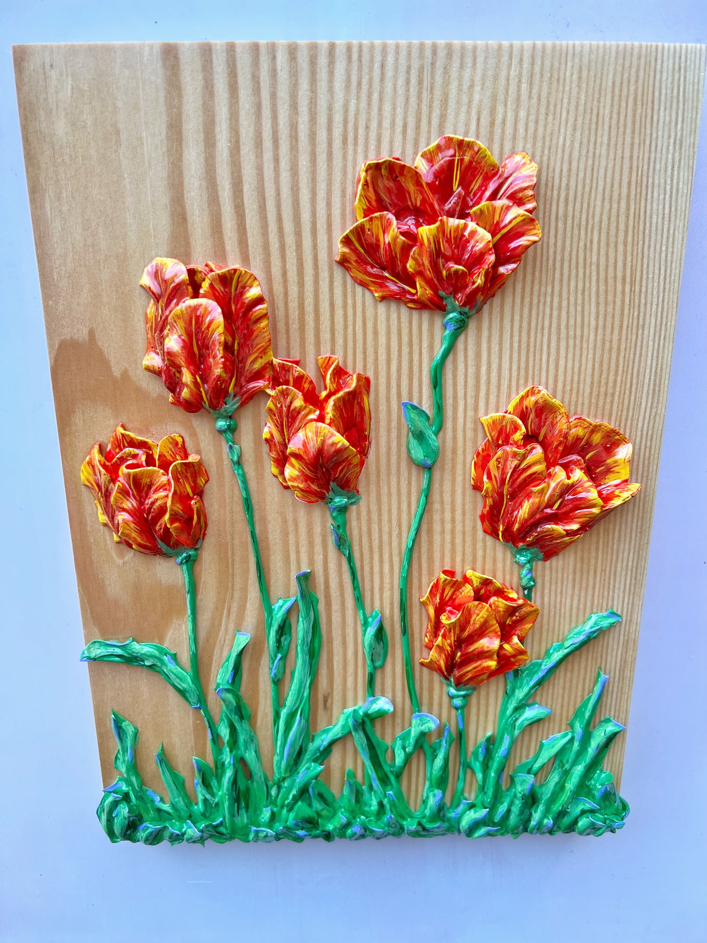 Variegated Red Tulips on Fir #118