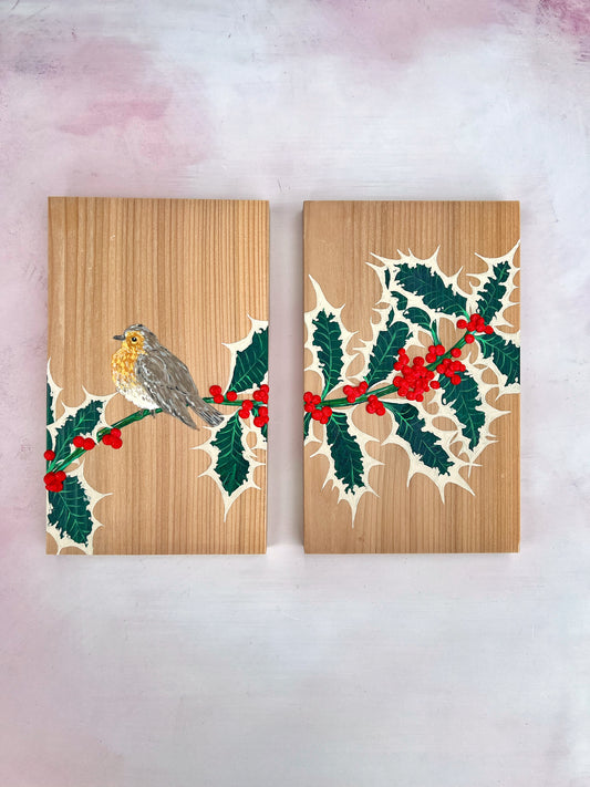 English Robin and Variegated Holly #100 & 101