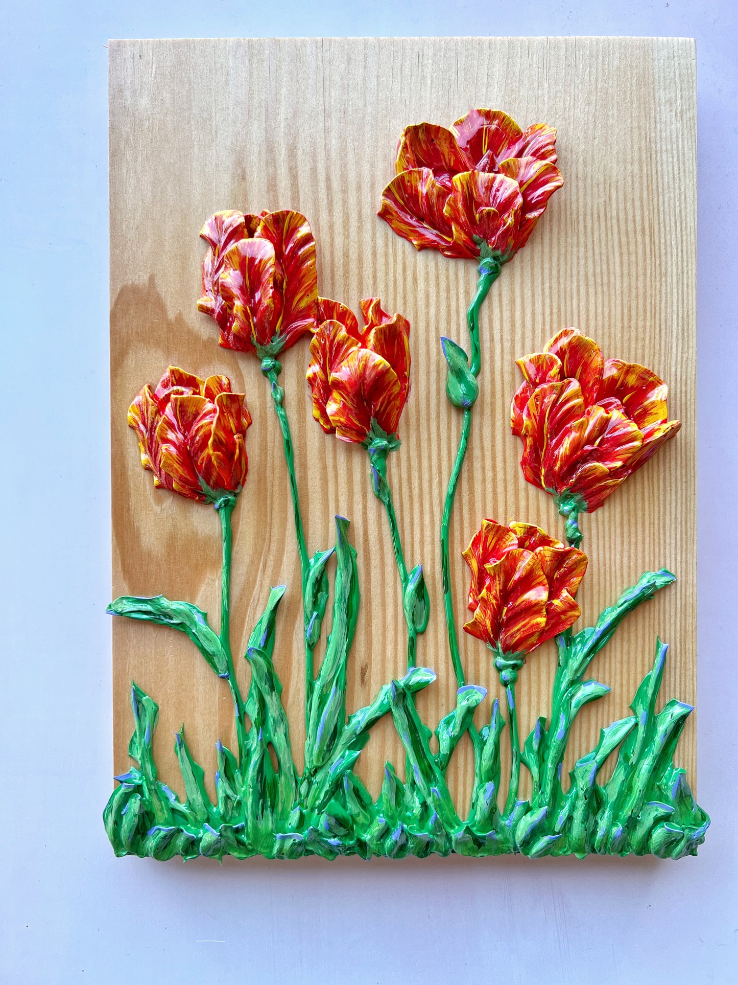 Variegated Red Tulips on Fir #118