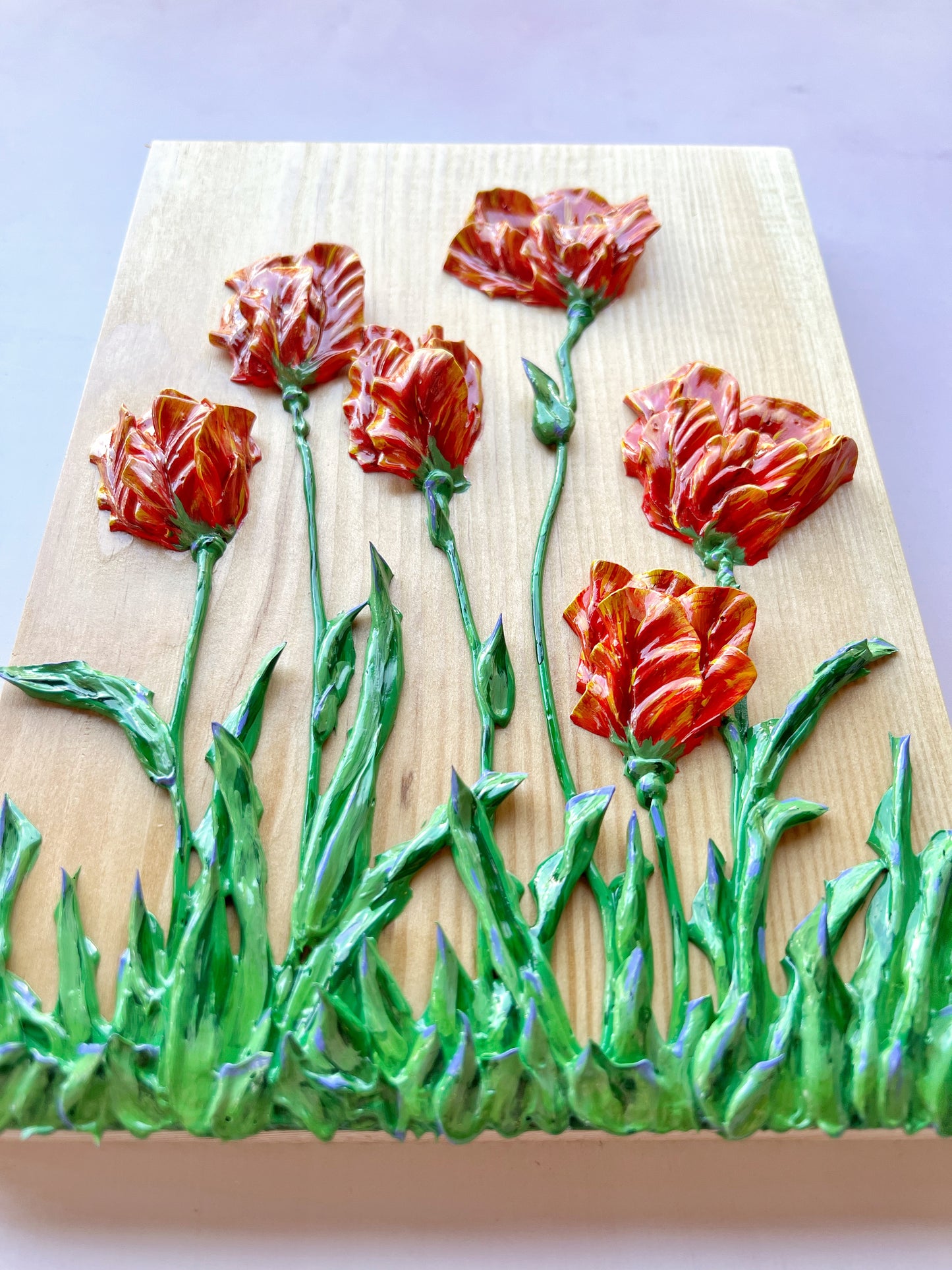 Variegated Red Tulips on Fir #118